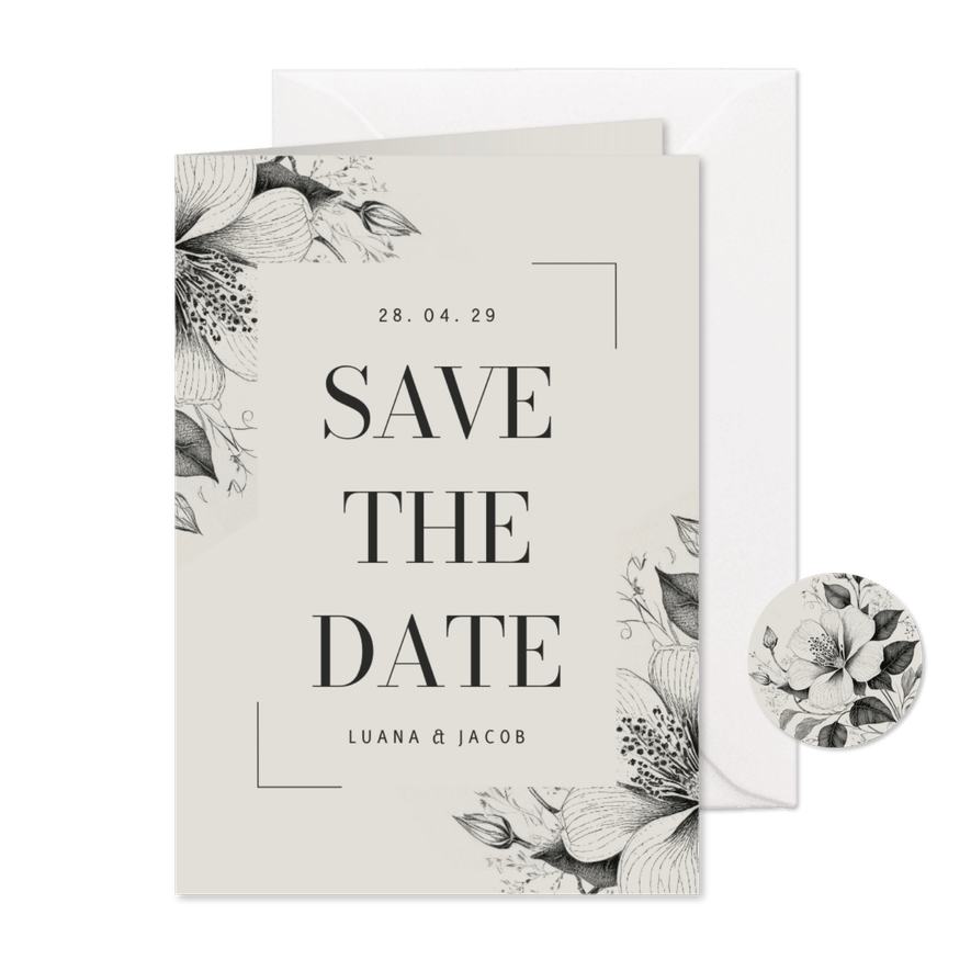 Edle Save-The-Date-Karte Vintage Blumen - Karteneindruck
