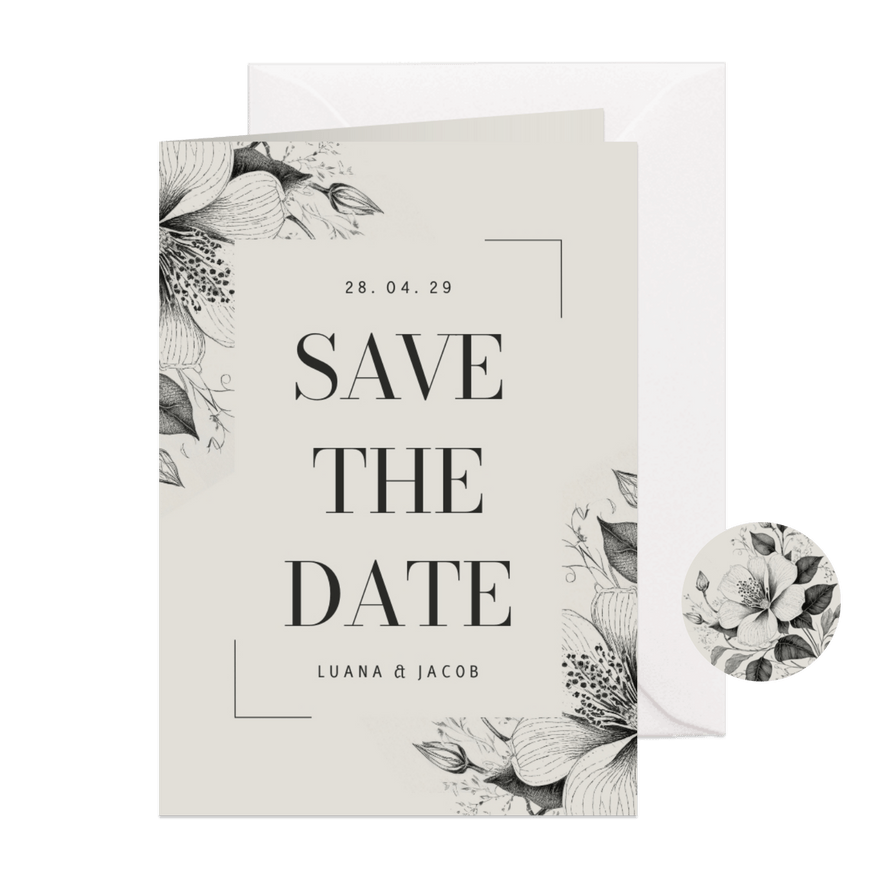 Edle Save-The-Date-Karte Vintage Blumen - Karteneindruck
