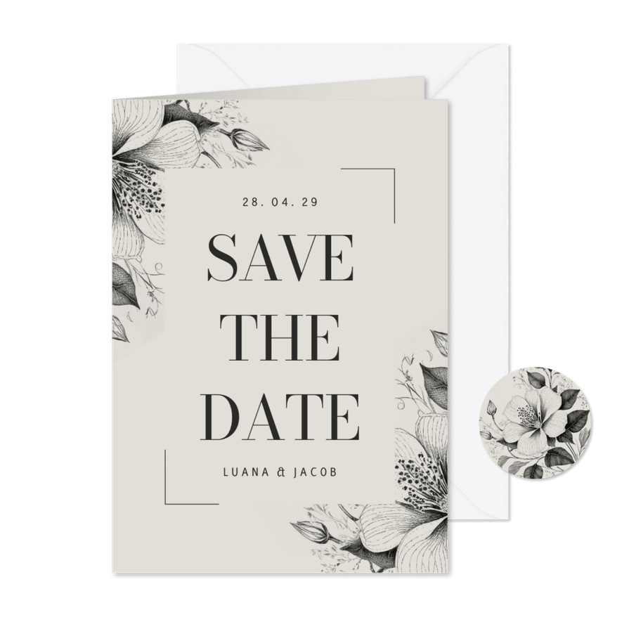 Edle Save-The-Date-Karte Vintage Blumen - Kartenvorschau