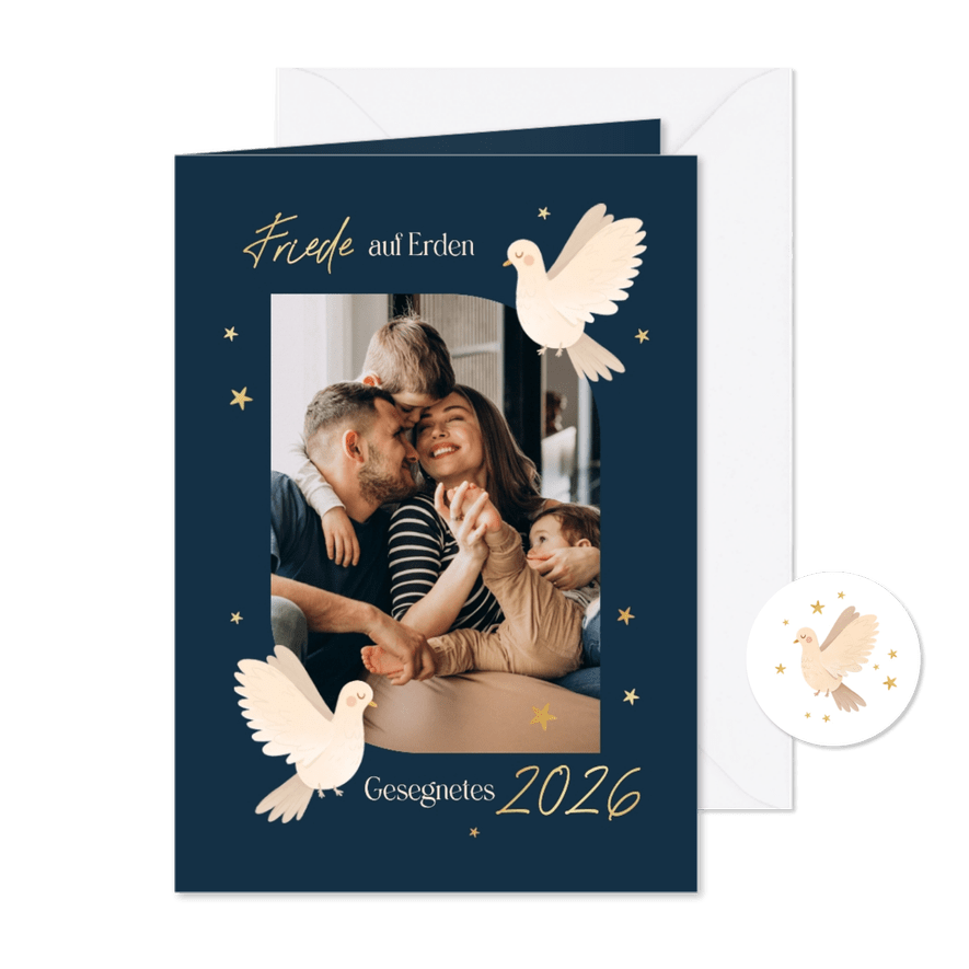 Edle Weihnachtskarte Friedenstauben & Sterne - Karteneindruck
