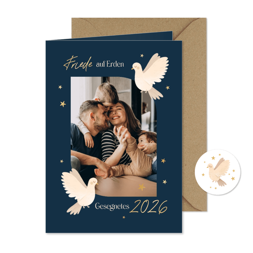 Edle Weihnachtskarte Friedenstauben & Sterne - Karteneindruck
