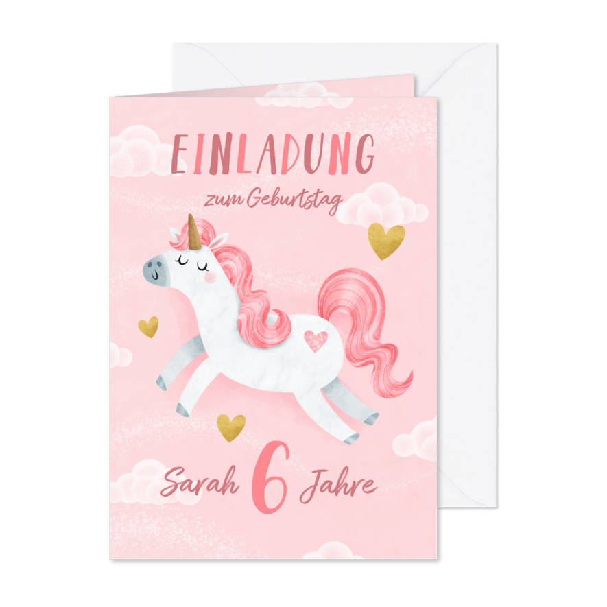 Einhorn-Einladung zum 6. Kindergeburtstag Foto innen - Karteneindruck