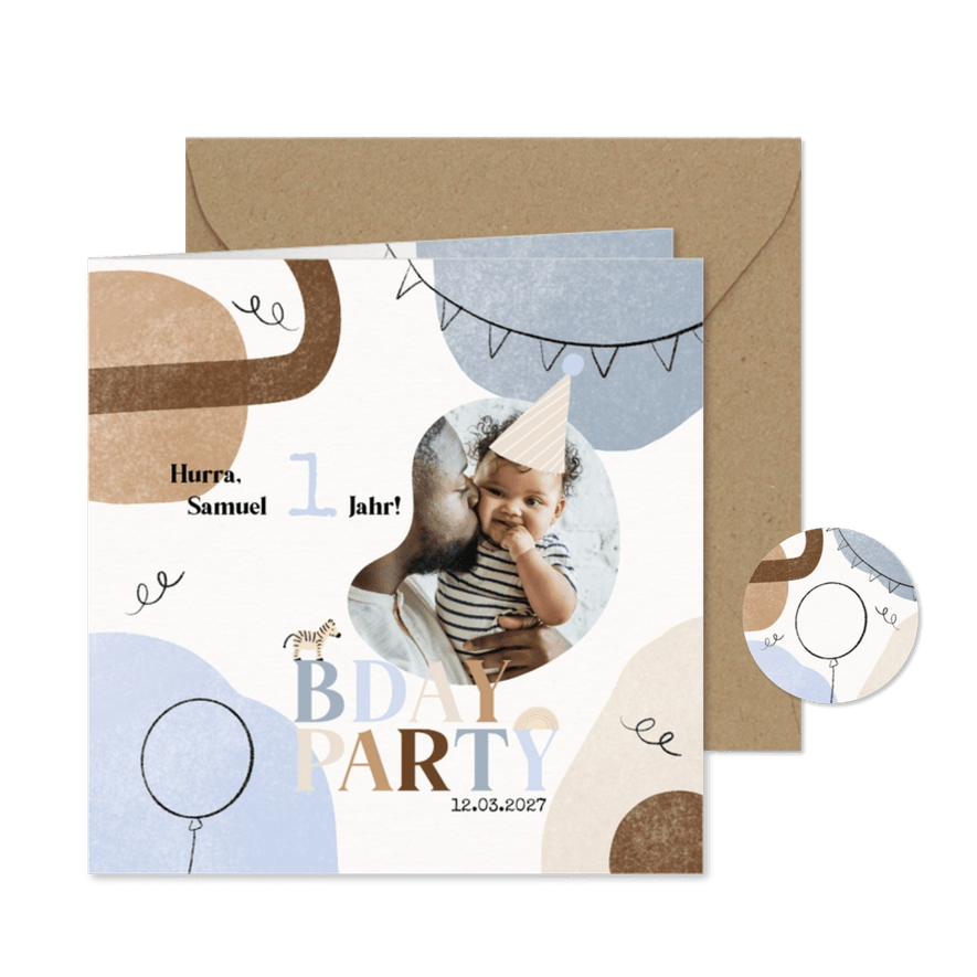 Einladung 1. Geburtstag 'Bday Party' Foto - Karteneindruck