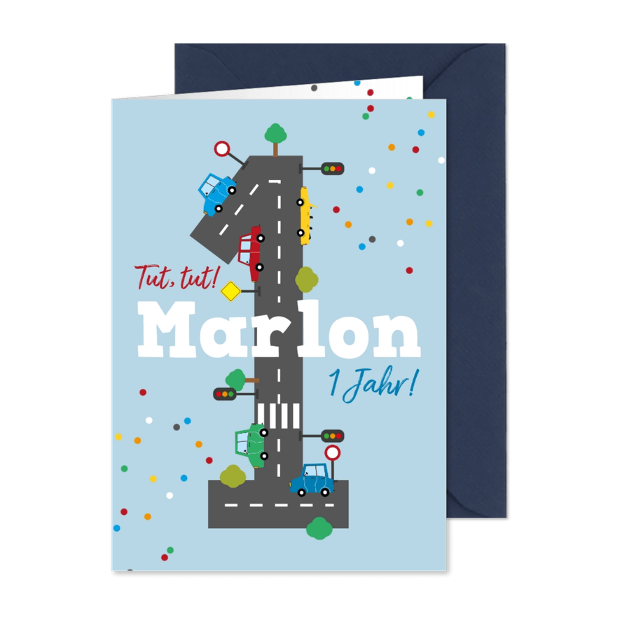 Einladung 1. Geburtstag Straße große 1 - Karteneindruck