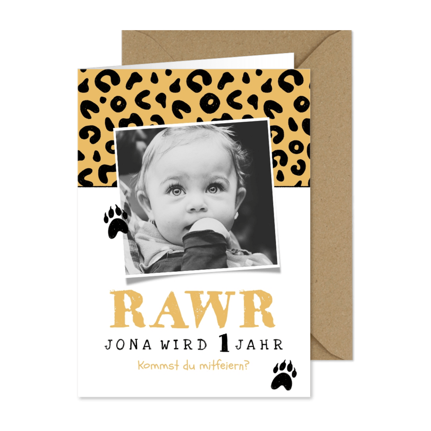 Einladung 1. Kindergeburtstag Foto & Pantherprint - Karteneindruck