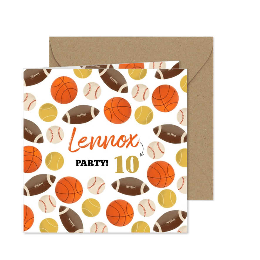 Einladung 10. Kindergeburtstag Ballsport Foto innen - Karteneindruck
