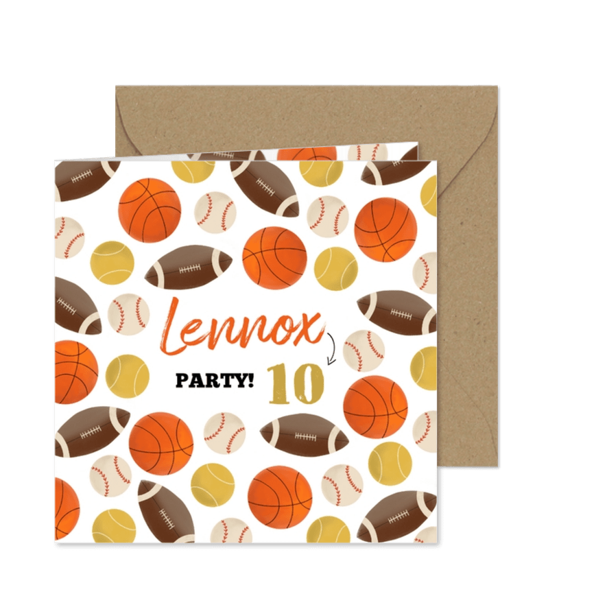 Einladung 10. Kindergeburtstag Ballsport Foto innen - Karteneindruck
