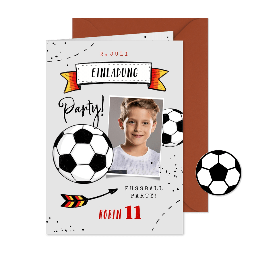 Einladung 11. Kindergeburtstag Fußball Deutschland - Karteneindruck