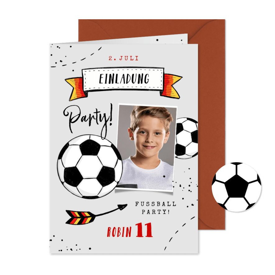 Einladung 11. Kindergeburtstag Fußball Deutschland - Karteneindruck

