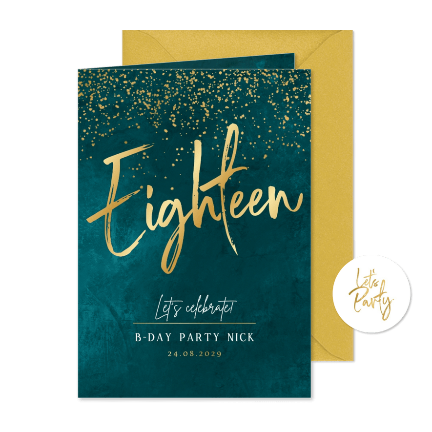 Einladung 18. Geburtstag Party Goldschrift - Karteneindruck