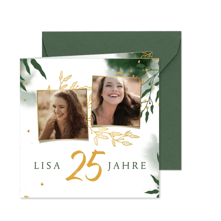 Einladung 25. Geburtstag Foto und Zweige - Karteneindruck