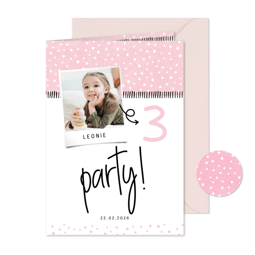 Einladung 3. Kindergeburtstag 'Party!' eigenes Foto - Karteneindruck

