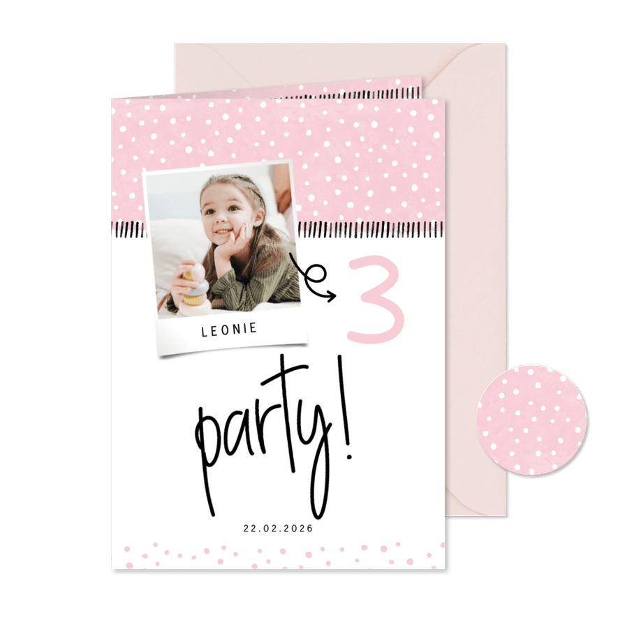 Einladung 3. Kindergeburtstag 'Party!' eigenes Foto - Karteneindruck
