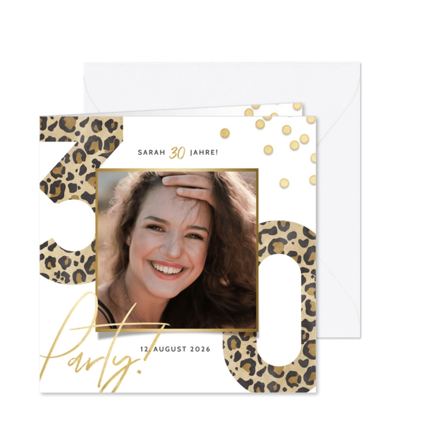 Einladung 30. Geburtstag Leopardenlook und Foto - Karteneindruck
