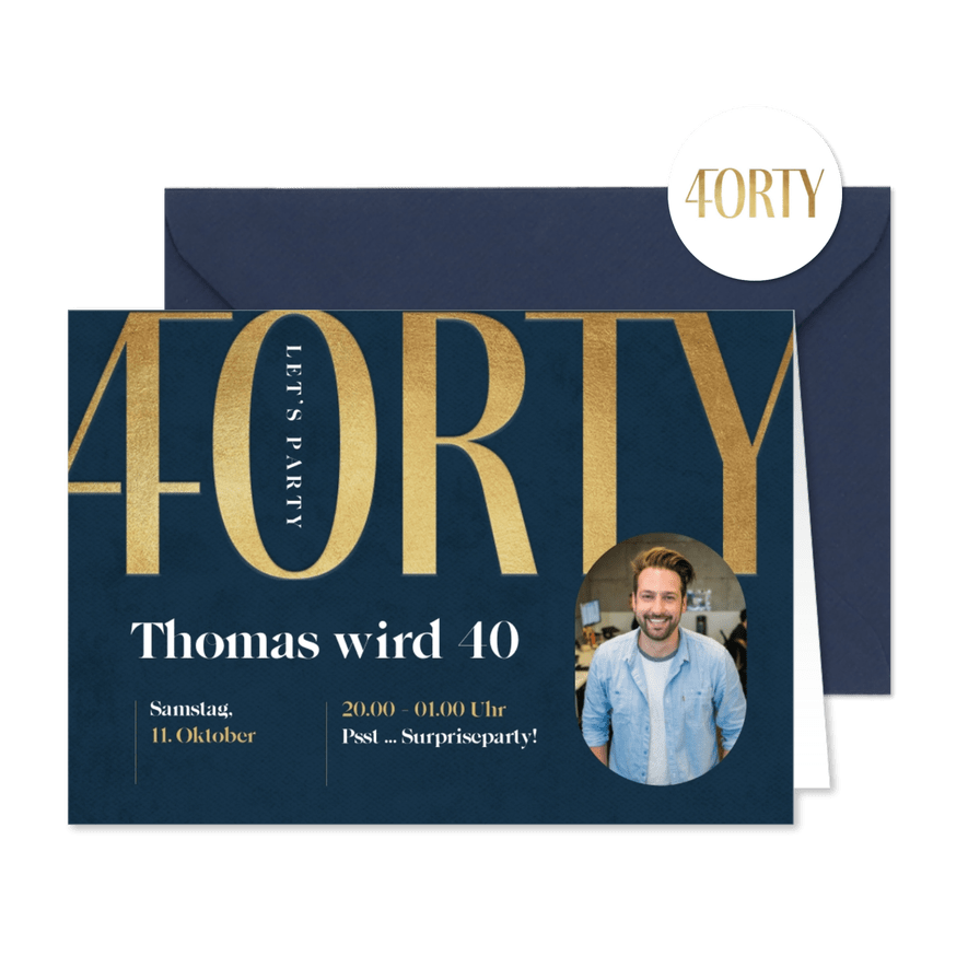 Einladung 40. Geburtstag '40rty' mit Foto - Karteneindruck
