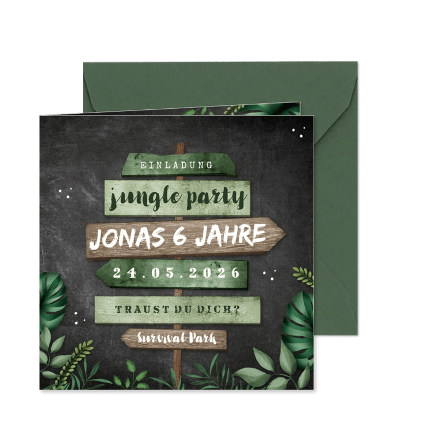 Einladung 6. Kindergeburtstag Dschungelparty - Karteneindruck
