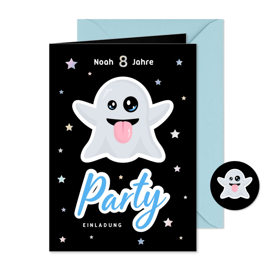 Einladung 8. Kindergeburtstag Gespenst Emoji - Karteneindruck