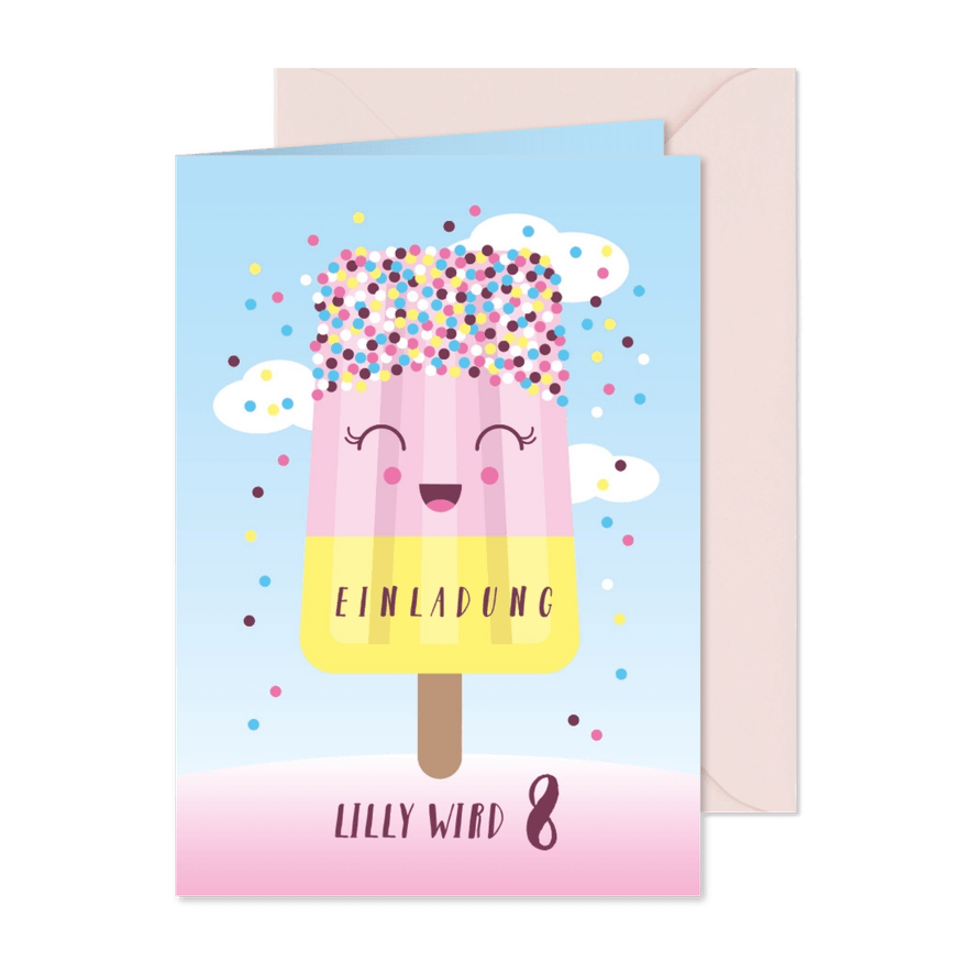 Einladung 8. Kindergeburtstag Icecream Party - Karteneindruck

