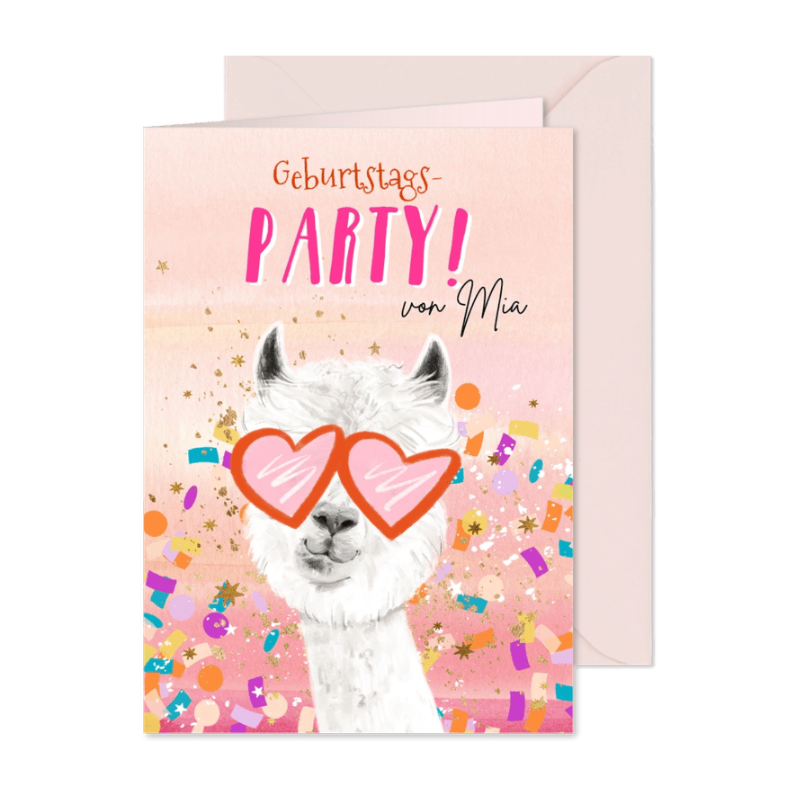 Einladung 9. Kindergeburtstag Alpaca - Karteneindruck
