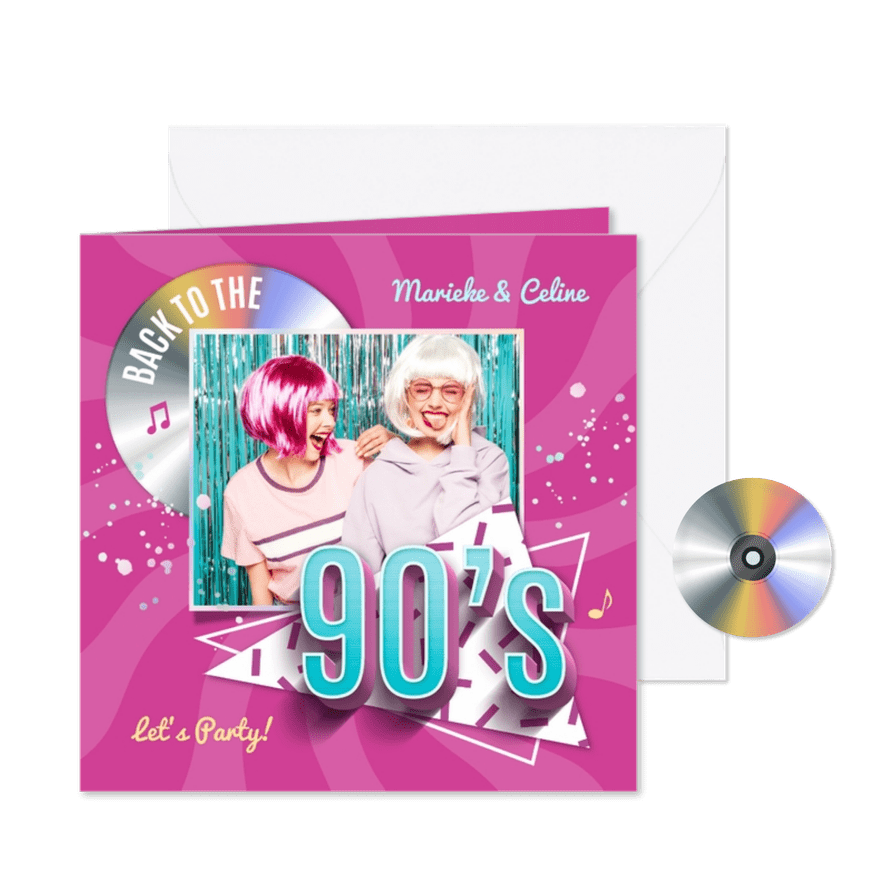 Einladung 90er-Party mit CD und Foto - Karteneindruck