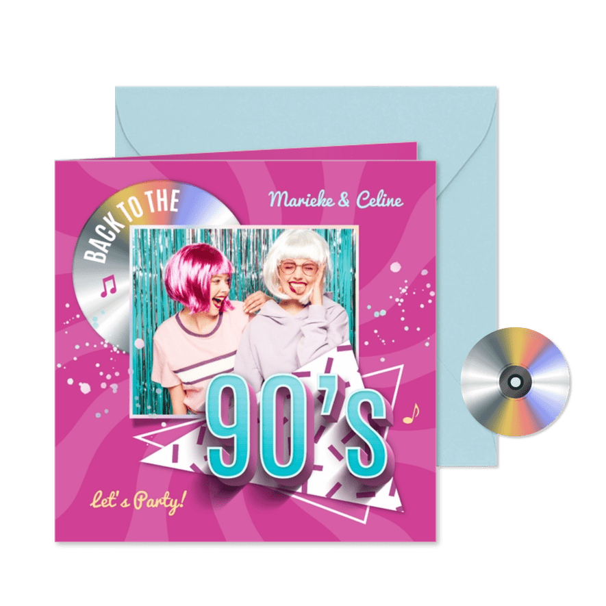 Einladung 90er-Party mit CD und Foto - Kartenvorschau