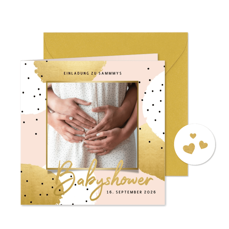 Einladung Babyshower Foto - Hintergrundfarbe anpassbar - Karteneindruck
