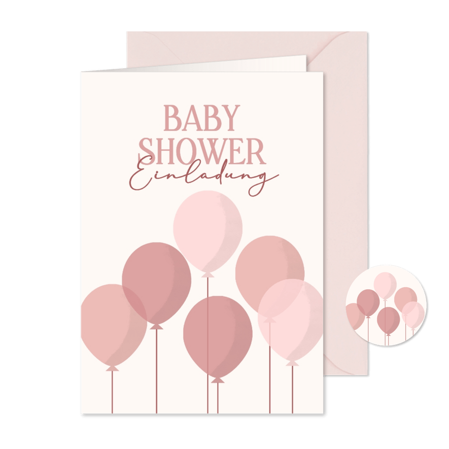 Einladung Babyshower rosa Luftballons - Kartenvorschau