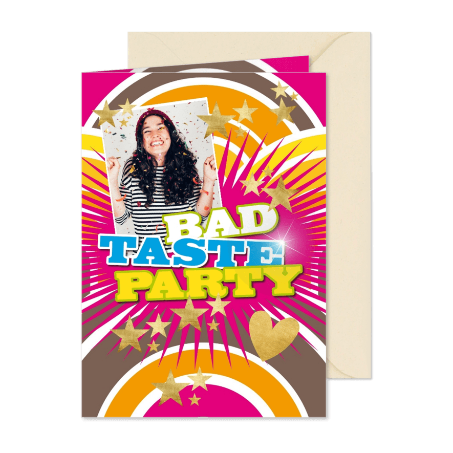 Einladung Bad Taste Party mit Foto - Karteneindruck
