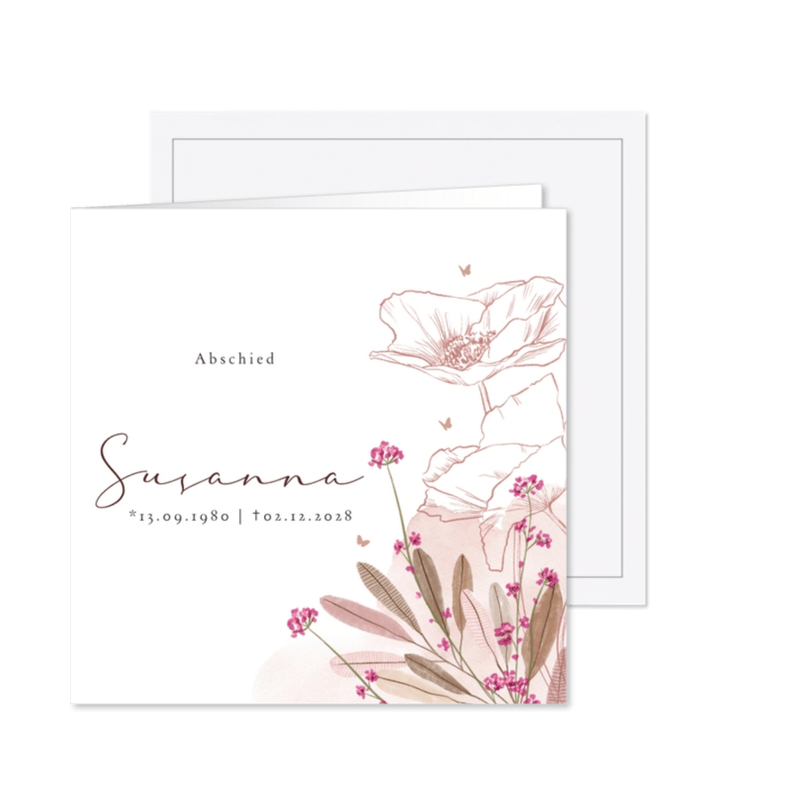 Einladung Beerdigung mit Blumen - Karteneindruck
