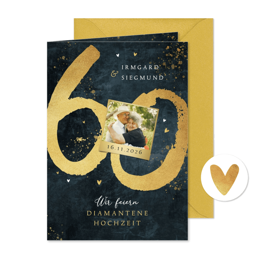 Einladung diamantene Hochzeit Foto & goldene 60 - Kartenvorschau
