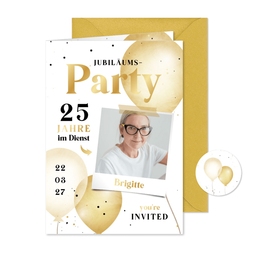 Einladung Dienstjubiläum Foto & Luftballons - Karteneindruck