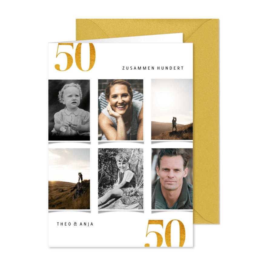 Einladung Doppelgeburtstag 50 Jahre mit Fotocollage - Karteneindruck

