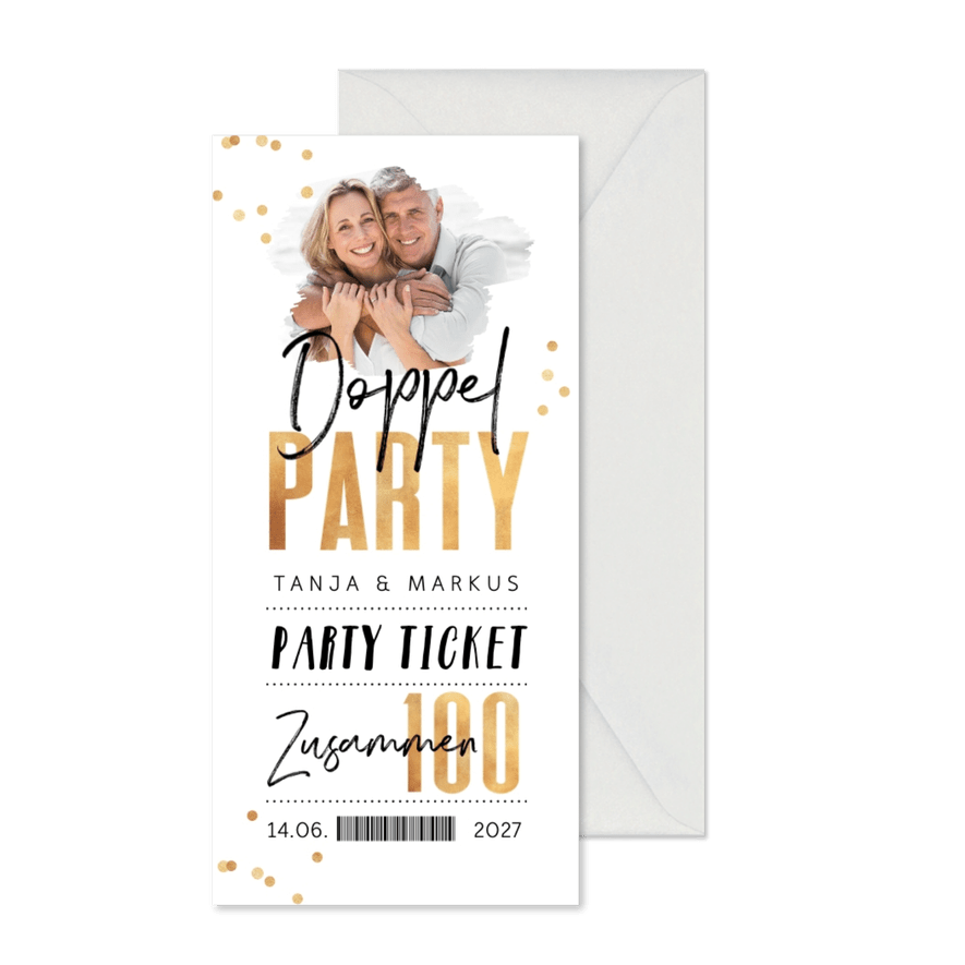 Einladung Doppelparty 'Zusammen 100' - Karteneindruck