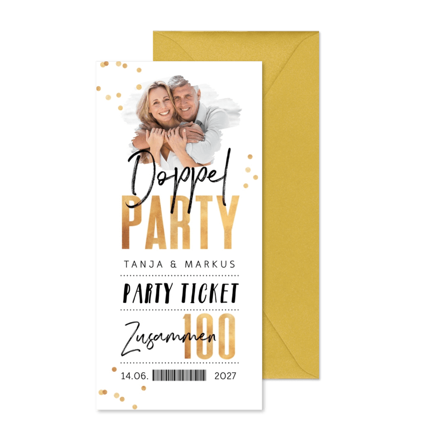 Einladung Doppelparty 'Zusammen 100' - Kartenvorschau