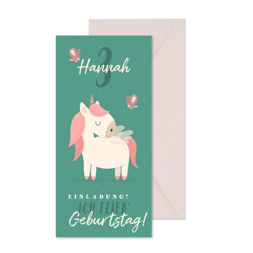 Einladung Einhorn zum 3. Kindergeburtstag  - Karteneindruck

