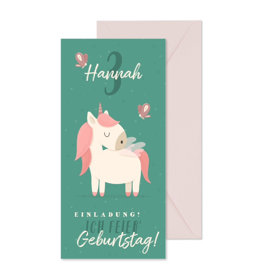 Einladung Einhorn zum 3. Kindergeburtstag - Karteneindruck