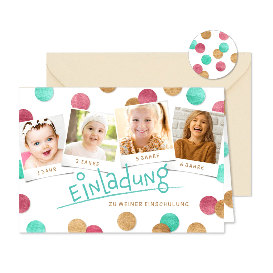 Einladung Einschulung Konfetti & Fotocollage pink - Karteneindruck
