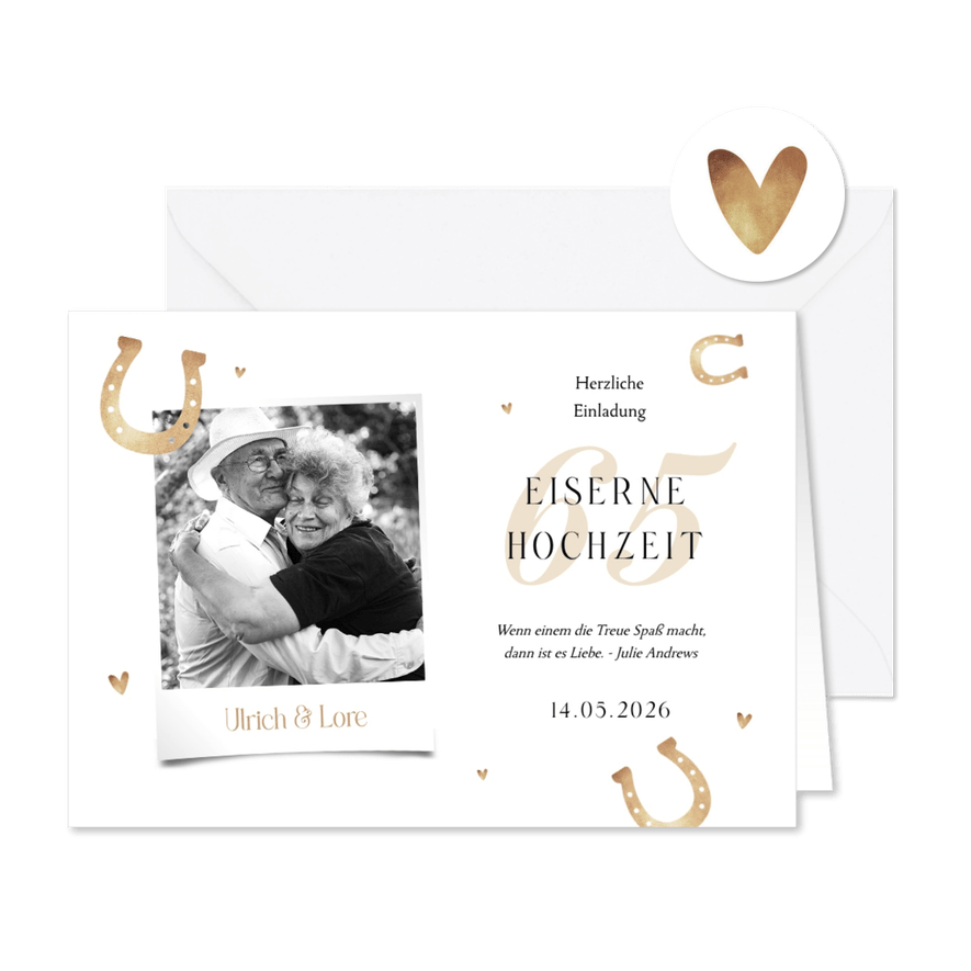 Einladung Eiserne Hochzeit Foto & Hufeisen - Karteneindruck
