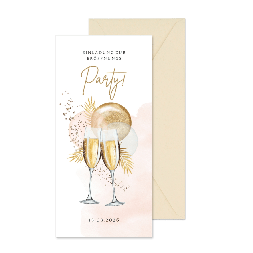 Einladung Eröffnungsparty Sektgläser - Karteneindruck
