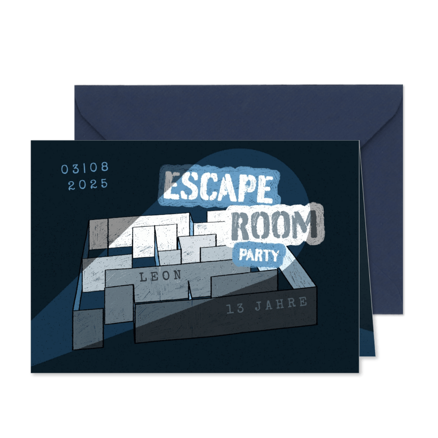 Einladung Escape Room Party - Labyrinth 13. Geburtstag - Karteneindruck
