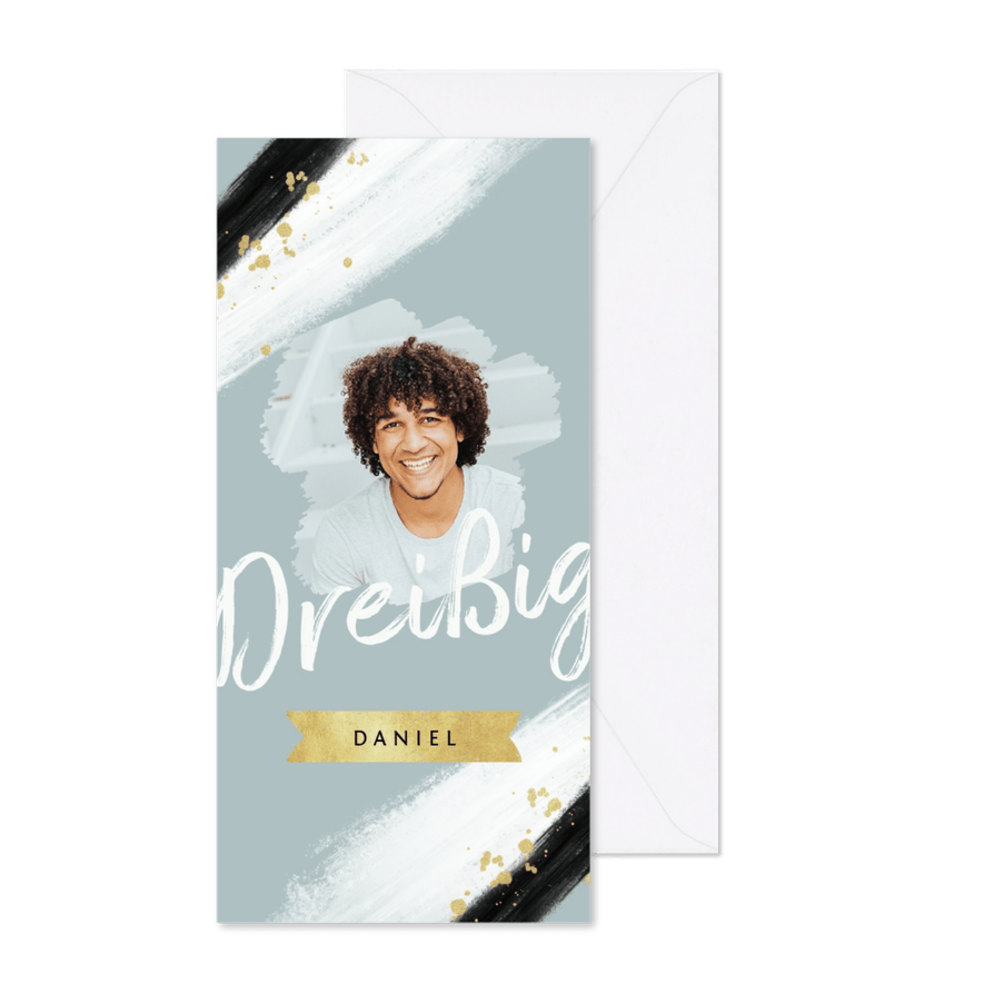 Einladung Farbstreifen, Goldeffekte und Foto - Karteneindruck
