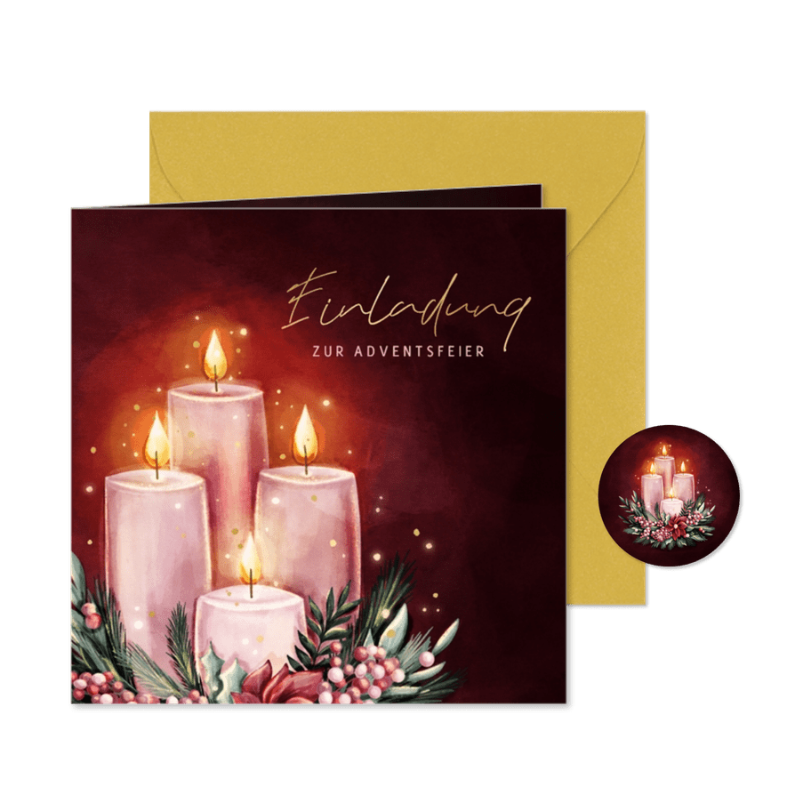 Einladung Firma Adventsfeier Adventskerzen rosa - Kartenvorschau