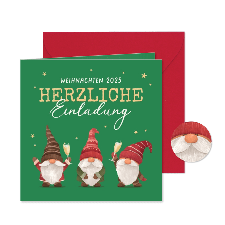 Einladung Firmen-Weihnachtsfeier Wichtel mit Sektgläsern - Karteneindruck
