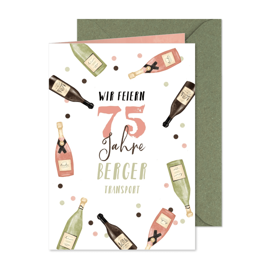 Einladung Firmenjubiläum Sektflaschen - Karteneindruck