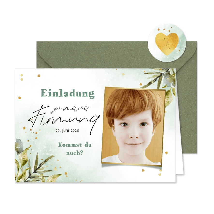 Einladung Firmung Foto Aquarell botanisch - Karteneindruck
