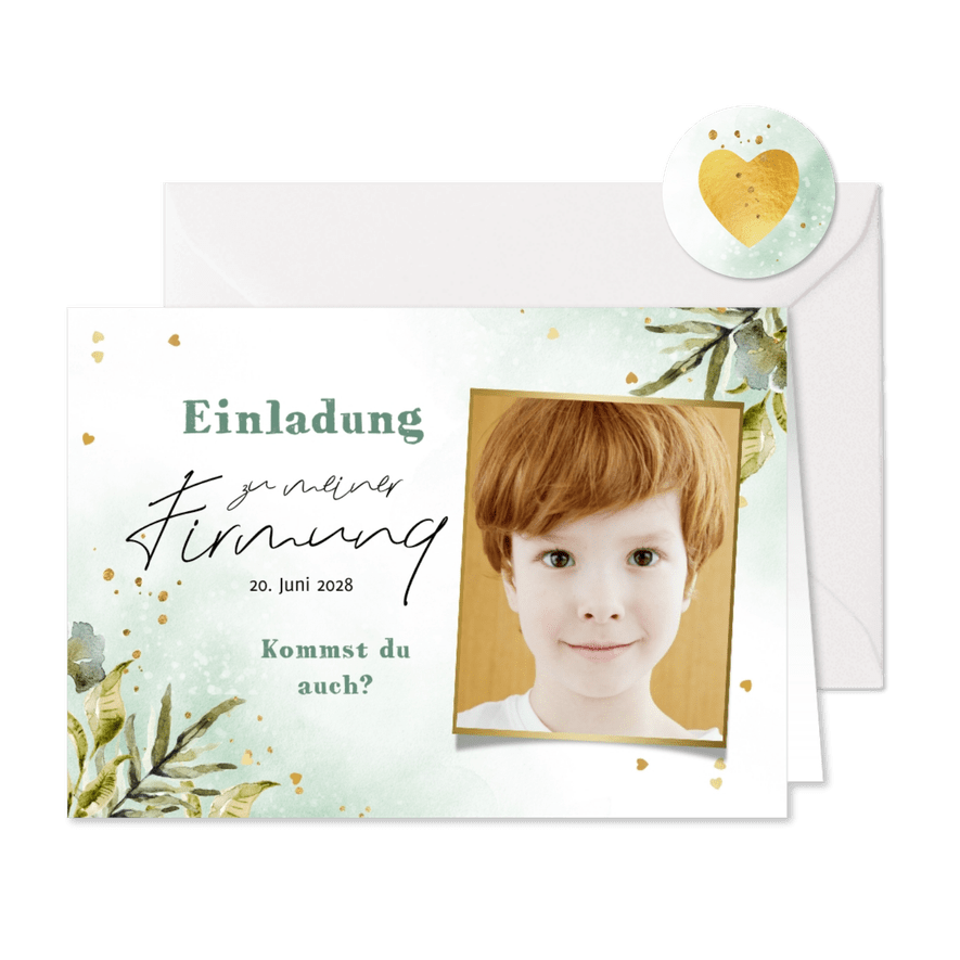 Einladung Firmung Foto Aquarell botanisch - Karteneindruck
