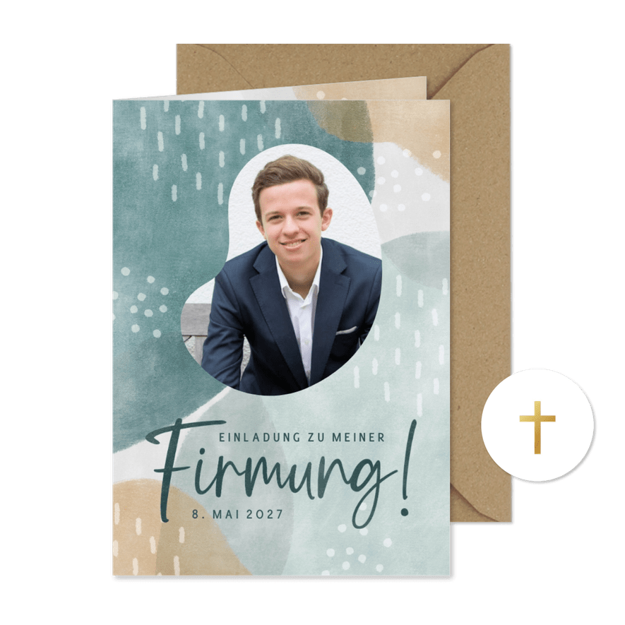 Einladung Firmung Junge Foto auf Aquarell - Karteneindruck