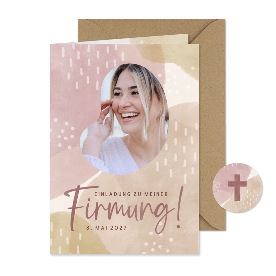 Einladung Firmung Mädchen Foto auf Aquarell - Karteneindruck
