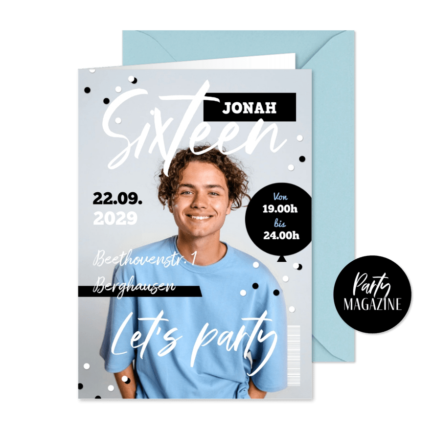 Einladung Foto 16. Geburtstag Magazine 'Sixteen' - Karteneindruck
