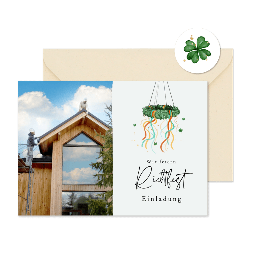 Einladung Foto Richtfest Richtkranz - Karteneindruck
